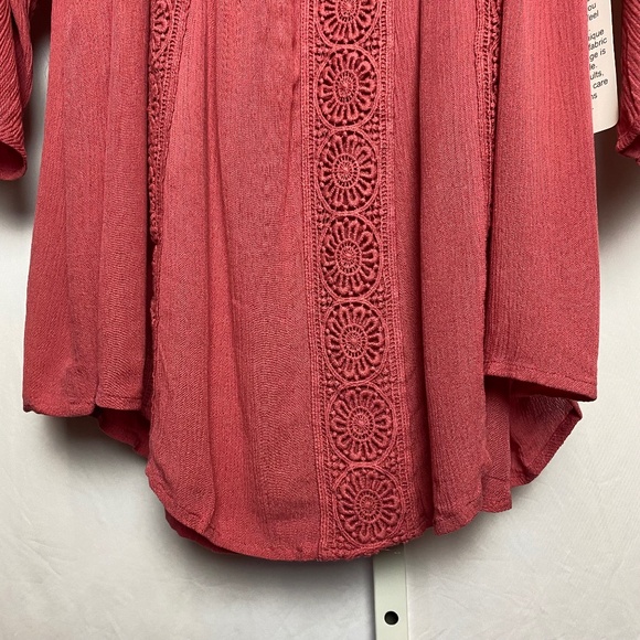 NWT Roamanʻs Womenʻs Plus Size Mauve Crochet Detail Boho Blouse 32W - Picture 3 of 8